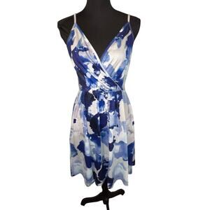 STYLEWORD Womens Small, V Neck Floral Spaghetti Strap Swing Sundress Pockets NEW